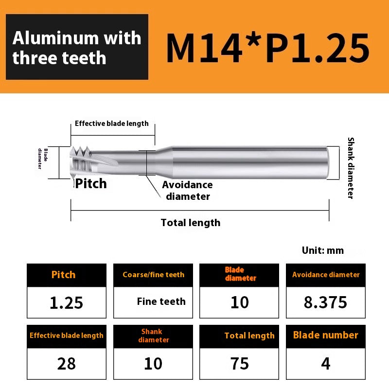 2135-65° aluminum with colorful thread milling cutter lengthened single tooth three-tooth full thread machining center tungsten carbide milling cutter M3M4M5 Shandong Denso Pricision Tools Co.,Ltd.